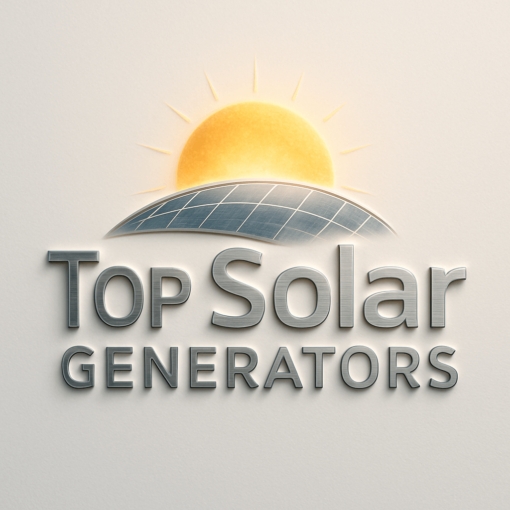 Top Solar Generators logo with sun and solar panel design, representing clean energy and backup power solutions